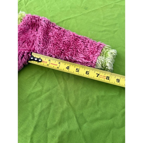 Vintage Woogie Fuzzy Shaggy Fleece Sweater Pink Lime Green V-Neck Kids 12M - Picture 7 of 7